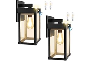 COLBOR - Luces de pared para exteriores alimentadas por energía solar, 2 luces con sensor de movimiento para exteriores con bombilla, 3 modos, IP65, impermeables, luces de porche para garaje, jardín,