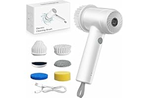 IKERY Electric Spin Scrubber, Cordless Cleaning Brush with 6 Replaceable Heads, 2000mAh, 2-Speed 300/360RPM, IPX7 Waterproof, Handheld Scrubber for Bathroom, Kitchen, Tile, Shower, Sink Cleaning