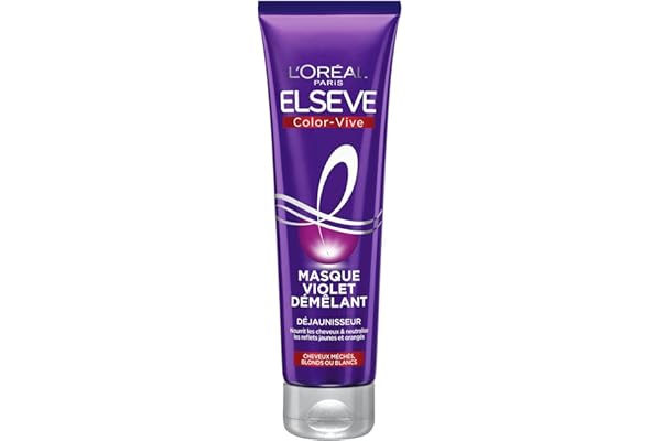 L'Oréal Paris - Masque Violet Démêlant Déjaunisseur - Pour Cheveux Méchés, Blonds ou Blancs - Neutralisation des Reflets Jaunes & Orangés - Elseve Color-Vive - 150 ml