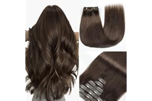 ‎GUDOZO GUDOZO Clip in Extensions Echthaar 7pcs 60cm 120g Schokoladenbraun Invisible Dunkel Braun Hair Extensions Remy Clip in Haarverlängerung Natürliche Skin Weft Echthaar Extensions(24Zoll,2#)