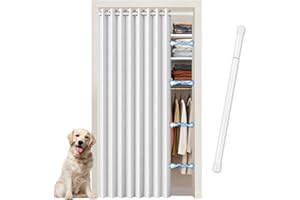 JCyh Cortina de Puerta Interior y Exterior Opaca Térmica - Cortina Opaca para Cocina, Dormitorio - Incluye Barra Telescópica y Cierre Magnético - Cortina Separador de Ambientes para Armario, Blanco