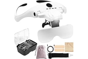 RDDAIPE Lunette Loupe LED, Lunette Loupe pour Travail de Précision, Loupe Frontale, avec 4 LED et 5 Lentilles Détachables (1x-3.5X), pour Lecture, Painting, Diamond, Couture,Bijoux,Broderie,Modelisme
