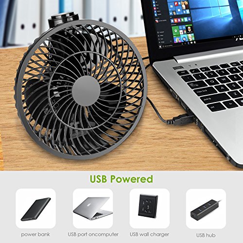 Amzdeal Mini Clip Tischventilator mit maximaler Windgeschwindigkeit 4 m/s, Durchmesser 9,6 cm, für den Schreibtisch, USB Ventilator, schwarz - 5