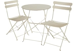 tectake® Bistrobord set i 3-delars med bord & 2 s tolar, hopfällbart caféset i pulverlackerat stål, vädertåligt trädgårdsmöbelset för balkong & terrass - Creme
