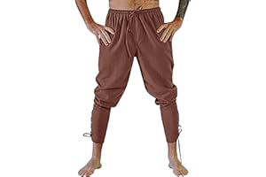 YAOHUOLE Herren Mittelalter Hose Vintage Freizeithose mit Taschen Renaissance Piratenhose Cosplay Kostüm Hose Herren Lang