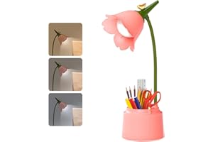 Leikurvo Ściemniana lampa biurkowa LED dla dzieci – 3 temperatury barwowe, ładowanie przez USB, czujnik dotykowy i elastyczne ramię, lampa stołowa z uchwytem na długopis – przyjazna dla oczu lampka do