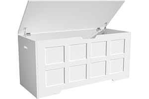 Blisswood Toy Box, Wooden Storage Chest, Large Blanket Box with Lid & Safety Hinges, Storage Bench & Toy Storage Organizer for Kids, Boys & Girls, Baby Toybox for Bedroom Playroom Living Room- White