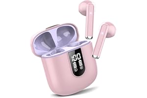 JESEBANG Cuffie Bluetooth, Auricolari Bluetooth 5.3 con Stereo HiFi Immersivo, Cuffie Wireless Mini Incorporato 4 HD Mic, Cuffiette Bluetooth IP7 Impermeabili, Cuffie Senza Fili con LED 30 Ore, Rosa(2023)