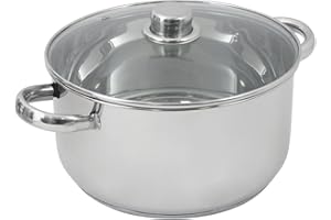 Crealys 502388 Marmite en Inox 10 L Couvercle Verre Diamètre: 28 cm, Argenté