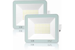 ANNIFUNLY Projecteur LED 50W 5000LM, 2 Pièces Puissant Projecteur Exterieur LED Blanc Froid 6500K, IP67 Étanche Lampe Exterieur, Eclairage pour Patio, Terrasse, Jardin, Garage, Atelier