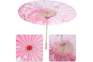 Diyeeni Sombrilla tradicional china hecha de tela resistente, diámetro del paraguas 82 cm, mango de madera 55 cm, maravilloso traje de baile fotografía suministros de arte fiesta(Rosado)