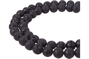 PH PANDAHALL PandaHall Elite- environ 45pcs/brin 8mm Perles Rond en Lave Naturel Noir Haute Poli, Trou: 1mm