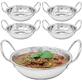 BARGAINS-GALORE Set of 5 Balti Dishes - 15cm Karahi Metal Curry Serving Deep Dishes Stainless Steel Indian | Set of 5 | Home 