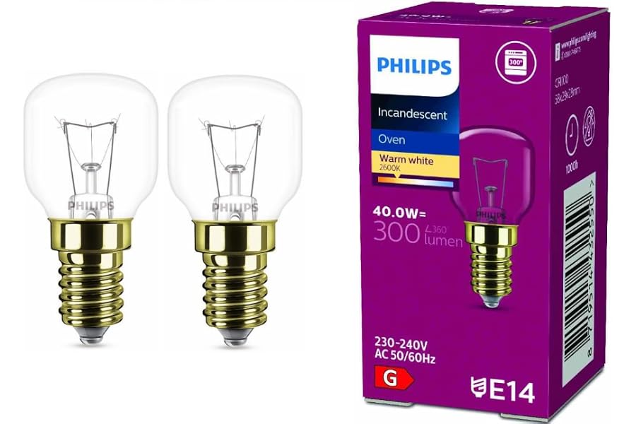 2x Philips Backofenlampe E14 40W Tropfenform 29mm Durchmesser, temperaturfest bis 300°C (2 Stück)