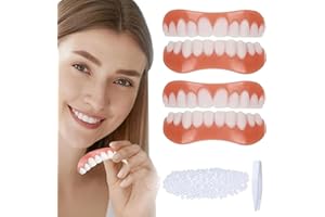 NHQZ 2 Pares de carillas dentales universales, carillas dentales estéticas superiores e inferiores de silicona, dentaduras postizas temporales simuladas para hombres y mujeres