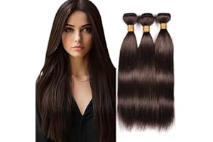Jucames #4 Chocolate Brown Straight Human Hair Bundles Double Weft Weave 3 Bundles Total 150g Glueless Unprocessed Virgin Human Hair Extensions 20 22 24 Inch For Women