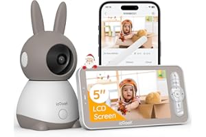 ieGeek Babyphone mit Kamera Top Qualität 2K/3MP, 5 Zoll WLAN Video babyfone PTZ 360°, IR-Nachtsicht, Automatische Verfolgung, Weinen/Bewegungs/Geräuscherkennung, Temperaturanzeige,Mobile App Steuerung