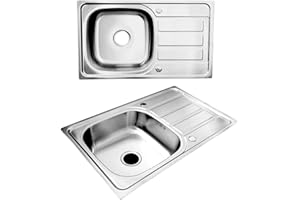 RUMO RELIABLE & MODERN RUMO 8050 Stainless Steel Kitchen Sink Inset 1.0 One Bowl Reversible Drainer with Single Large Deep Bowl Includes Waste Plumbing kit Clips, 800 x 500mm Compact Space Saving Sink