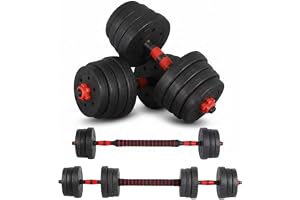 Velvaria Adjustable Dumbbell Set, Barbell Set 3-in-1 in 10kg 15kg 20kg, Cement Weights Dumbbell Set with Steel/Rubber, Home Gym Exercise & Fitness Equipment for Weightlifting and Strength Training