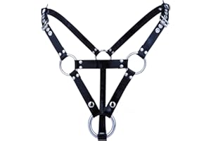 MKGMYGZ Cinturón De Castidad Para Hombres Calzoncillos De Cuero Ajustable Pantalones De Castidad Con 3 Anillos Jaula De Castidad Dispositivo Adulto SM Bondage Juguetes Sexuales (M)
