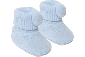 Soft Touch Newborn Baby Boys Girls Pom Booties Knitted Bootees Cute NB-3 Months S408 (Sky Blue)