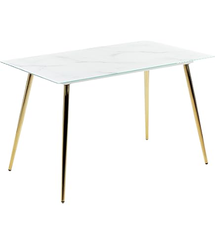 Table à Manger Beliani ATTICA - Effet Marbre Blanc, Doré, Verre Et Acier, 120x70 Cm, Pieds En X