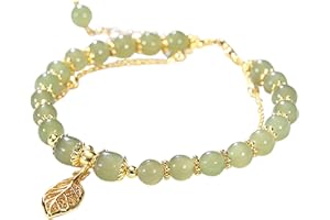 GENERIC Valentinstag Perlen für armbänder Paar Hetian Jade Blattgold Armband Natürliche Doppelschicht verstellbares klassisches Armband für Frauen Armkette- Mädchen