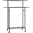 SONGMICS Clothes Rail, Double Clothes Rack on Wheels, Extendable Garment Rack, Heavy-Duty Metal Frame, 80 kg Total Max. Load, 83-120 cm Wide, Ink Black HSR133B01