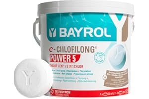 BAYROL e-Chlorilong POWER5 5 kg - Galets de Chlore Multifonction 200 g - Traitement 5 Fonctions en Un Seul Geste - pour Tous Types de filtres - Formule Silk Effect