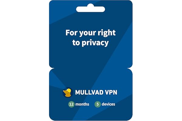 Mullvad VPN | 12 Mois pour 5 Appareils | Service VPN sans journalisation | Protégez votre vie privée