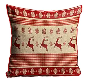 DreamVio Jute Exclusive Merry Christmas Decorative Throw/Pillow Covers, Cushion Covers for Gifting, Living Room, Bed Room, Sofa,Chairs Pack/Set of 1 (Multicolour, Size 16 x 16 Inches)