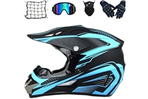 MRDEAR Casque de Motocross avec Lunettes, Gants, Masques, Filet à Elastique (5 Pcs) Casque de Moto Cross Enfant Casque VTT Integral Set Casque de Route Off-Road BMX Cross Road Race