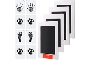 ADOV Huellas Bebe Recien, 4 Almohadillas de Tinta 8 Tarjetas, Huella Perro, Huella Bebe Pie y Manos con No Tóxico Almohadilla Segura al Tacto sin Tinta para Regalos de Baby Shower y Recuerdo Familiar