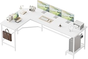 Mericonia L-förmiger Schreibtisch, 170 cm Eck-Gaming-Schreibtisch fürs Homeoffice, Computertisch, Stabiler Schreibarbeitsplatz für kleine Räume, einfach aufzubauen, weiß