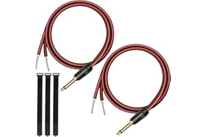 MKBKLLJY 2Pcs 1/4" TS Plug to Bare Speaker Wire 1FT 16AWG Positive Red Wire Marking Pure Copper Shell Gold-Plated TS Plug 6.35mm Mono Male Connector with Cable Ties for DJ DIY Guitar Speaker Projects