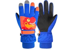 FAYHIJUN Waterproof Kids Gloves Winter Cold Weather Fleece Lined Thermal Warm PU Palm Snow Ski Cycling Glove for Age1-13 Boys Girls Kid Boy Toddler Girl Children Skiing Snowboarding Running Walking Sport