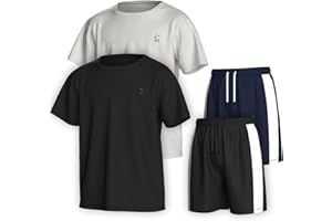 Essenclo Boys Clothing Sets Tagless Loose Athletic Performance Crew Neck T-Shirt and Short Outfits Size 3-16 (4 Piece Set)