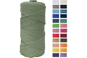 Macrame Cord 4mm x 100m, JeogYong Thick Natural Cotton Yarn Thread, 4-Strand Twisted Spool Twine String Rope for DIY Crafts, Wall Hangings, Plant Hangers, Home Decorations(Army Green), a220-FT