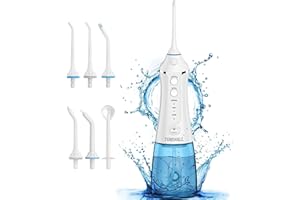 TUREWELL FC1591 Idropulsore Dentale Portatile 6 Ugelli e 3 Modalità, IPX7 Impermeabile, 300ML Irrigatore Dentale per La Casa e I Viaggi (Bianco)