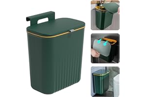 Accmuzzy Mülleimer Küche Komposteimer für Küche, 9L Hängender Mülleimer mit Deckel für Küche und Bad Arbeitsplatte oder unter der Spüle (dunkelgrün)