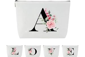 Blisswave Trousse de Toilette A-Z, Cadeaux Personnalisés pour Femmes, Fille, Maman et Amies, Noël, Anniversaires, Petite Trousse Maquillage Rose Élégante et Mignonne, Ornée de Vos Initiales (Blanc)