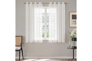 TOPICK Zasłony do salonu, na przelotkach, do salonu, sypialni, wys. 160 x szer. 140 cm, 2 szt. w zestawie, przezroczyste, o wyglądzie lnu, białe