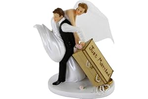 MIK FUNSHOPPING Décoration de gâteau de mariage, figurine de couple de mariés avec valise « Just married », 13 cm
