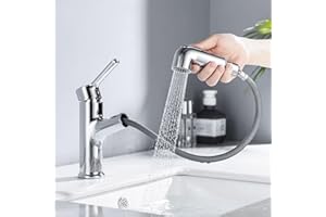 ONECE Waschtischarmatur ausziehbar mit Brause, Wasserhahn Bad Armatur mit 2 Strahlarten, Badarmatur Waschbecken Einhebelmischer für Badezimmer, Chrom