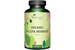 Vegavero Organic Bacopa Monnieri | 1500 mg Brahmi | 2% Natural Bacosides | Lab-Tested | 180 Tablets | Vegan