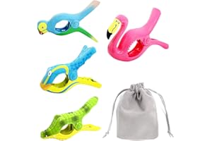 YSDYY 4 Stück Strandtuch-Clips mit Flanellbeutel – Flamingo, Schwalbe, Krokodil, Fisch – tragbar für Pool-Stühle