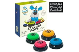 HAPPY PLANET PETS Talking Paws - Botones de entrenamiento grabables para perros, cachorros y mascotas. Pegatinas gratis. Entrena a tu perro fácilmente para presionar zumbadores y expresar lo que quiere hacer. El regalo