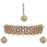 Golden Mother of Pearl Chocker in Stone Kundan Set for Women