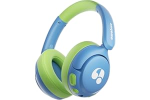 awatrue Casque Audio Enfant Bluetooth, avec Commutateur Coulissant & Microphone Intégré, Bluetooth 5.4 + Câble Aux, 75H Autonomie, Limite de Volume 85dBA, Parfait pour L'école/Voyage (Bleu Vert)