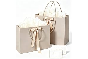 MtnLaur Presentpåsar 2 BITAR, Presentpåsars med Handtag Bandrosett, Set Med Medium Presentpåsar med Silkpapper Hälsningskort